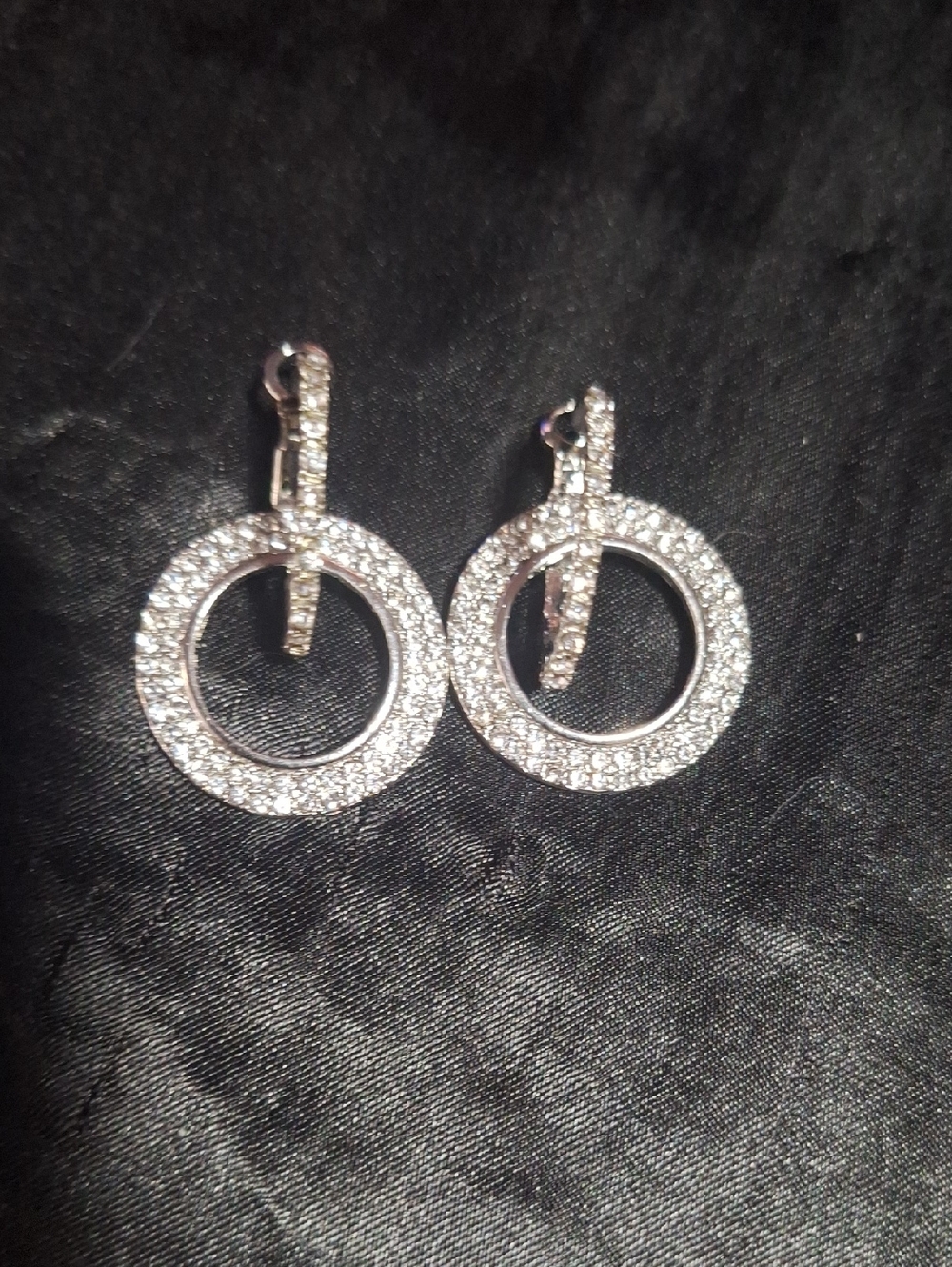 Silver Crystal Pave Circle Drop Earrings